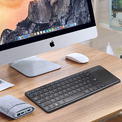 USBワイヤレスキーボード タッチパッド搭載 2.4Ghz無線接続 バッテリー給電 マウス一体型 US配列 超スリム 接続安定 軽量 携帯便利 おしゃれ コンパクト PC用 78キー 使用簡単 Android TV Box/Smart TV/PC/Windowsに対応 黑