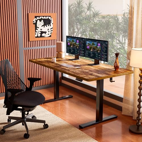 Image of ErGear 63 X 28 Height Adjustable Electric Standing Desk, Vintage Brown | Smooth Height Adjustment, 4 Memory Presets, One-Touch Control, Stable Steel Frame, 176 lbs Capacity, Easy Assembly