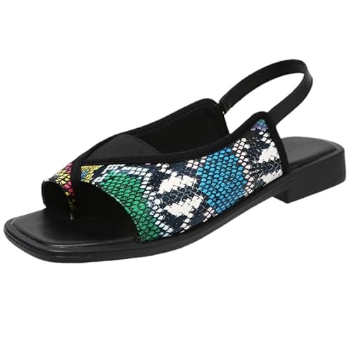 Fusecottc Big Size Women's Square-Toe Open-Toe Flat Sandals – Summer Casual Fashion Design (8.5,blue-green)