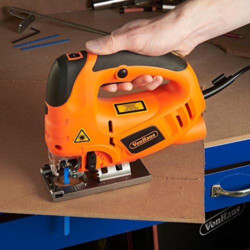 VonHaus Jigsaw Tool 800W with Laser Guide and Pendulum Action No Load Speed, 800-3000RPM Includes 3x Blades, Pair of Carbon Brushes, Wrench 2m Cable Electric Saw for Wood, Steel, Plastic