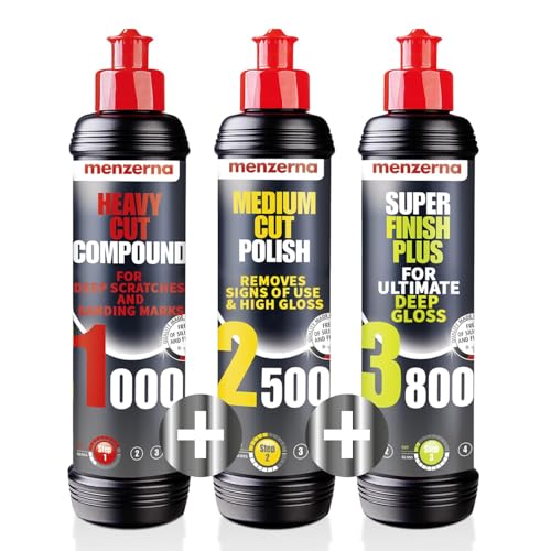 menzerna Polishing Set HCC1000 MCC2500 & 3800 | 3-Step System for Scratch Removal Swirl Elimination & Mirror-Like Finish