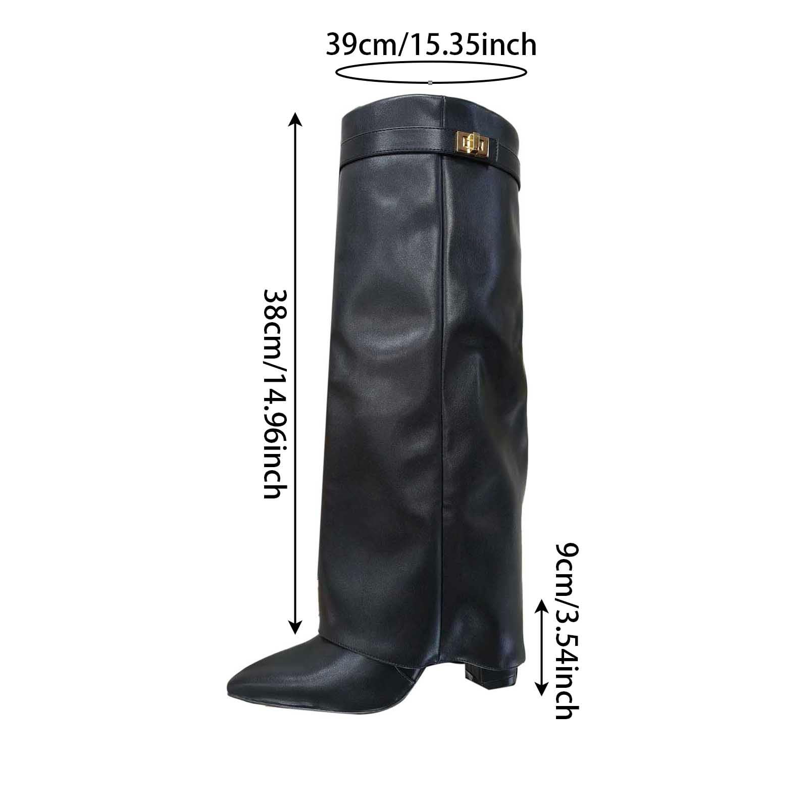 pvucpot Stivali Donna Invernali Cowboy Stivaletti Alti Tacchi Biker Fold Over Boots con Tacco