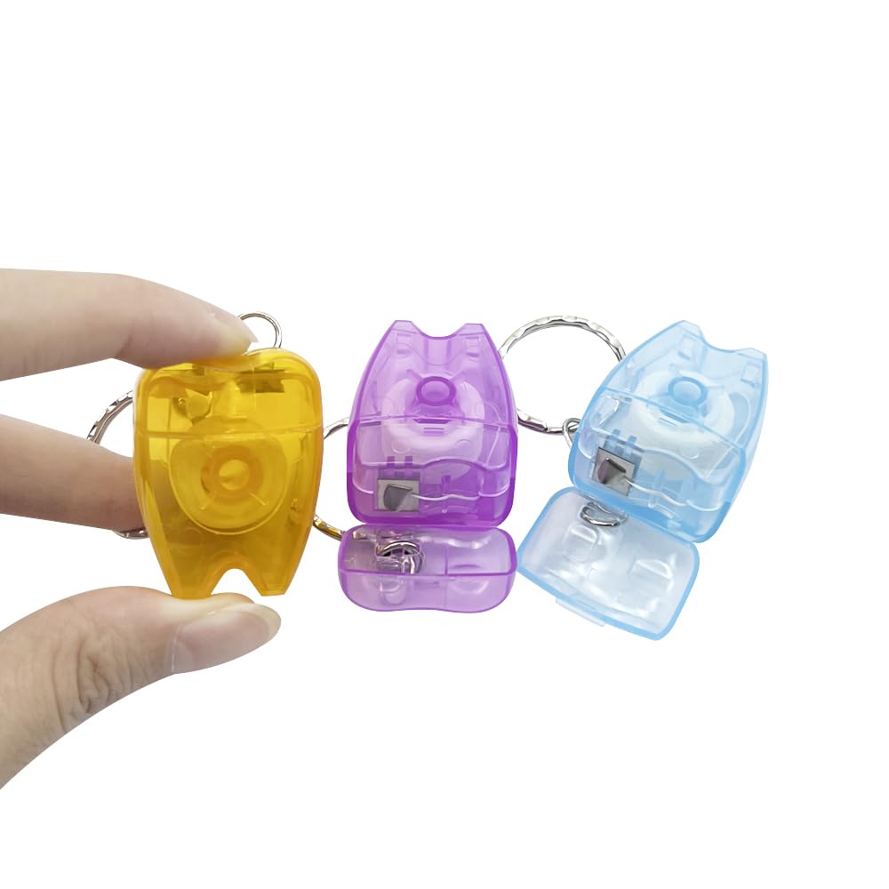 Set di 100 portachiavi portatili per la pulizia dei denti alla menta, a forma di dente, design piatto, rotolo di filo interdentale, per la pulizia orale