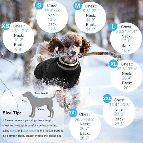 Image of Dogcheer Dog Winter Coat, Waterproof Dog Jacket with Harness - Black,2XL