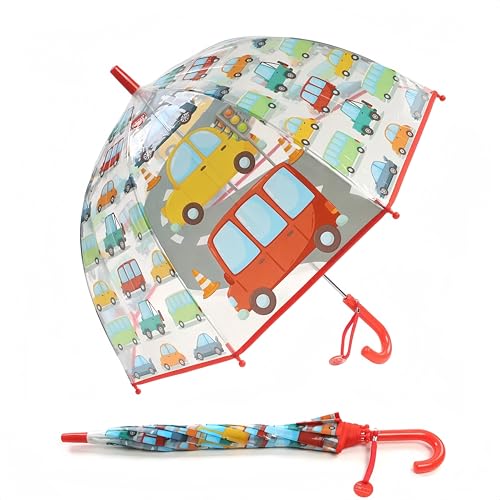 Parapluie pour enfant cloche transparent avec joli motif de chariot rouge taille S