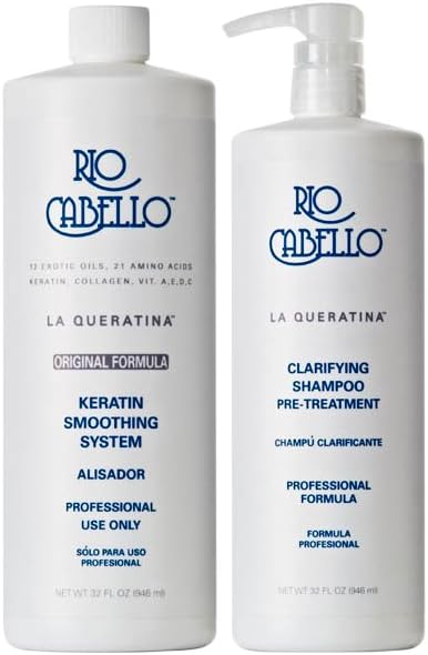 Professional Keratin Hair Straightening & Smoothing Treatment System with Clarifying Shampoo - Infused with Argan Oil (Moroccan), Biotin Oil & 10 Exotic Oils, 21 Amino Acids, Collagen, Vitamins