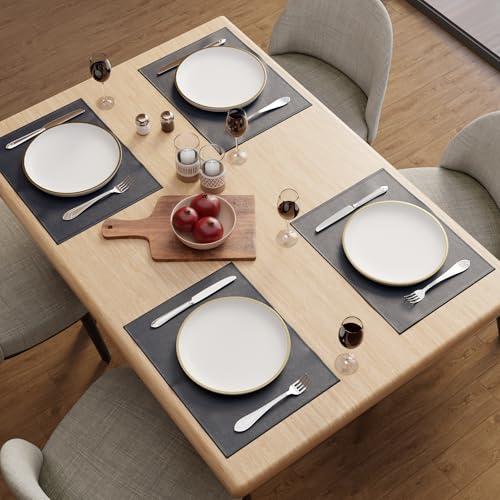 Image of Encasa XO Leather Dining Table Mats Set of 4 | Water Repellent & Heat Resistant Dining Table Mats | Washable & Easy to Clean Placemats for Kitchen Decor - 42x30 cm (Navy Blue)