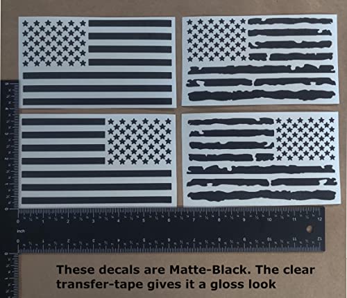 American Flag Decal 4 Pack: American Flag, Distressed American Flag Decals (Large ~6", Matte Black) #TOP1