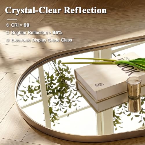 Image of ANDY STAR Brushed Champagne Bronze Arched Bathroom Mirror 22x35 Inch | Stainless Steel Metal Frame, HD Glass, Bathroom Vanity Mirror for Over Sink, Modern Design Wall Mounted, MDF Backboard