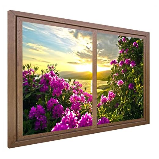 Ccretroiluminados Atardecer Ventanas Falsas Cuadros Decorativos con Luz, Metacrilato, Nogal, 80 x 80 x 6,5