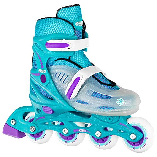 Crazy Skates Adjustable Inline Skates for Girls - Beginner Kids Rollerblades - Teal with Purple (Medium/Sizes 2-5)