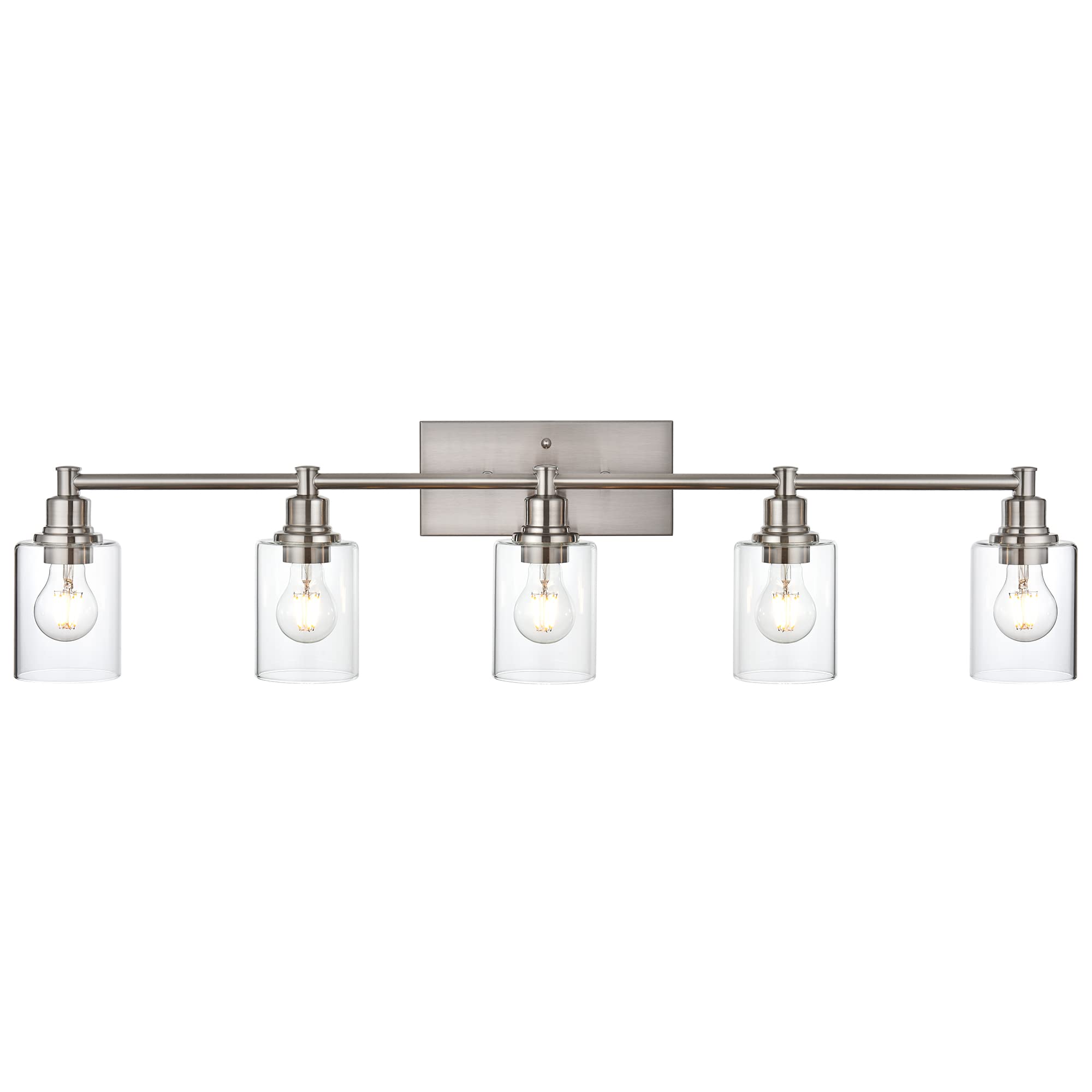 Lucidce Vanity Light Fixtures 5-Light Industrial Bathroom Wall Lights with Clear Glass Shades Brushed Nickel Sconces Wall Lighting for Porch Hallway