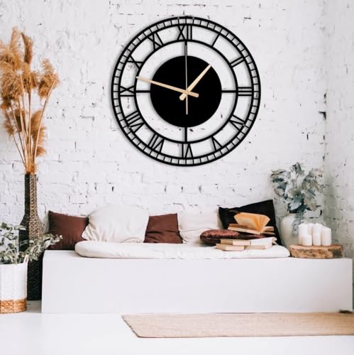 Image of Stylish Metal Wall Clock for Living Room, Bedroom, Office, Kitchen, Home and Hall | Antique Fancy Big Size Modern Wall Watch for Home Decor (DA-42, 40 CM)