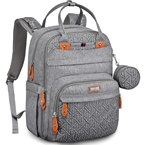 Image of Diaper Bag Backpack, LeLeBlum Baby Diaper Bag with Changing Pad, Pacifier Case & Stroller Straps, Unisex Large Travel Back Pack, Multifunction Waterproof Diaper Backpack for Boys & Girls, (Gray)