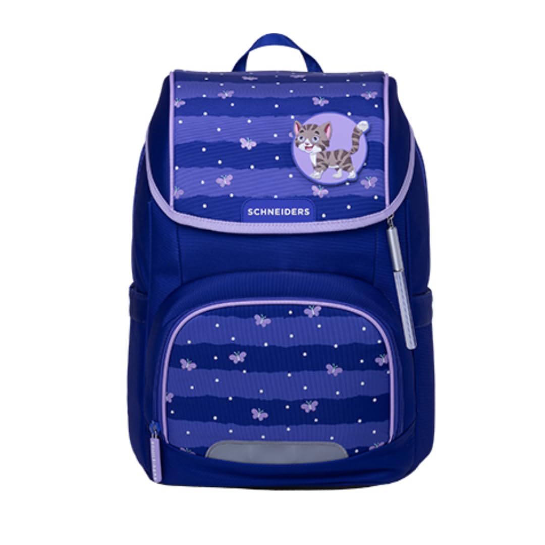 Schneiders Ergojet Schultasche Set Blissy Butterfly (6-teilig) – Mädchen-Schulranzen mit Schmetterling-Motiv, wandelbar zum Schulrucksack, LED-Licht, ergonomisch & nachhaltig, 21L, Blau/Lila