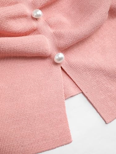Image of CIDER Faux Pearl Tube Tops for Women Split Hem Knit Crop Y2K Going Out Tops | Cute Ruched Tops, Spring Summer Outfits, Vacation, Concert