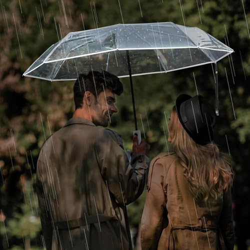 Image of Contacts Transparent Windproof Travel Waterproof Canopy, Strong Fiberglass Frame Portable Umbrella for Rain