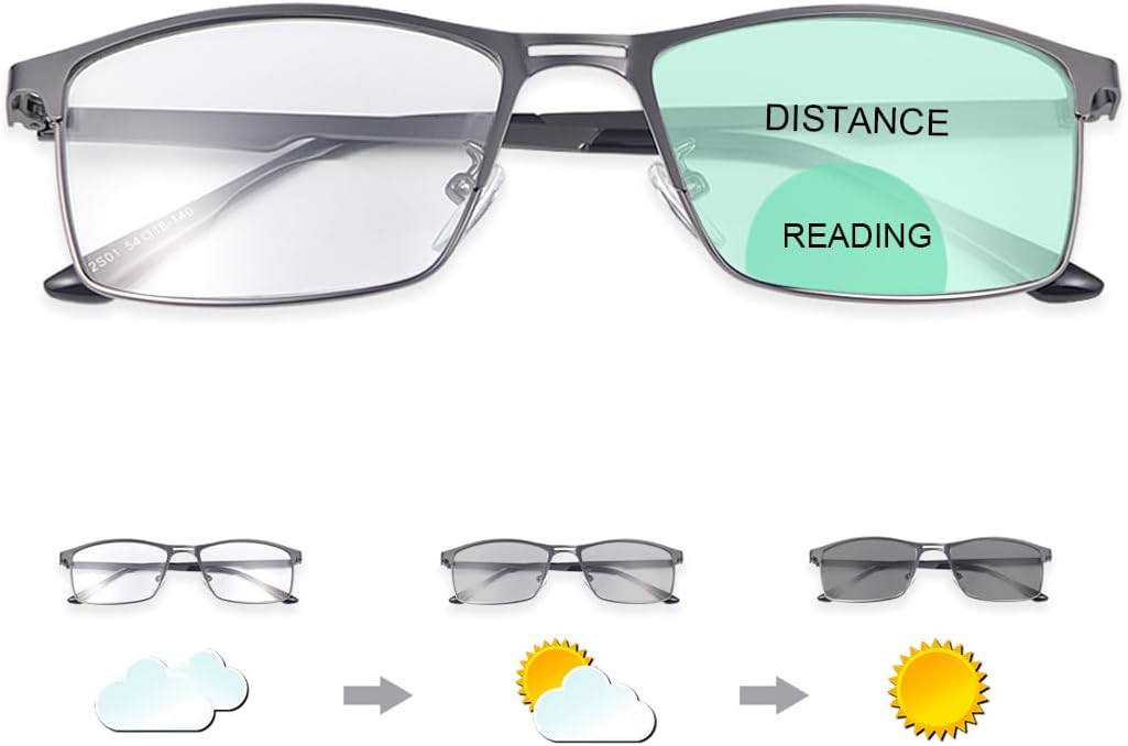 Photochromic Bifocal Reading Glasses UV Sun Readers Sunglasses Computer Anti Blue Light Glare Eyeglasses for Men Women