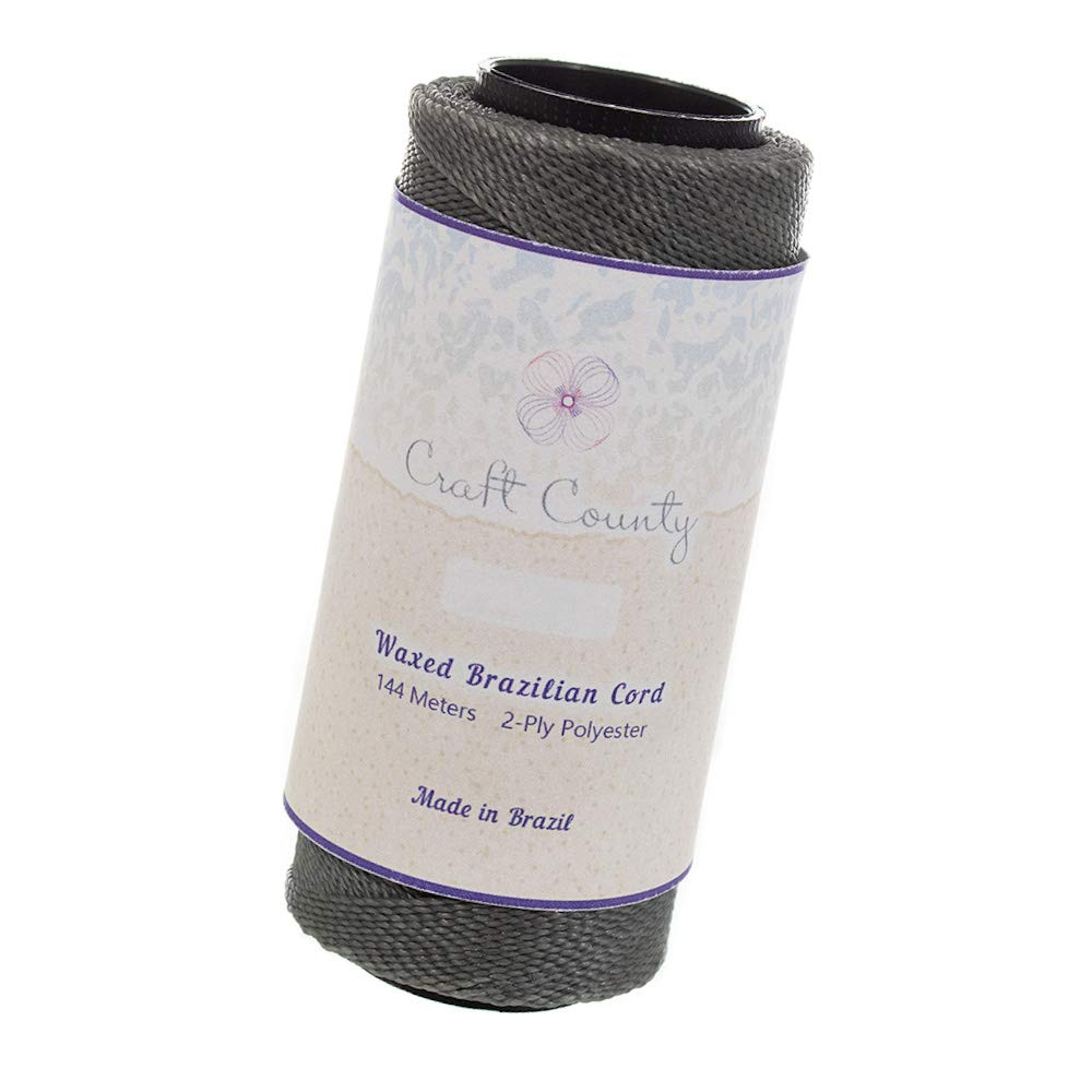 144 Meters of Waxed 2-Ply Polyester Brazilian Cord – for Jewelry Making, Macramé, Beading, Home Décor, and General Crafting (Dark Gray)
