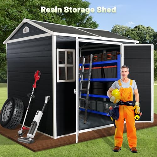8×6-FT-Resin-Storage-Sheds-Outdoor-with-Floor-Included-Plastic-Sheds-Outdoor-Storage-Clearance-with-2-Windows-and-Lockable-Door-Backyard-Storage-Sheds-for-Garden-Tools-Bike 8×6 FT Resin Storage Sheds Outdoor with Floor Included Plastic Sheds Outdoor Storage Clearance with 2 Windows and Lockable Door Backyard Storage Sheds for Garden Tools Bike