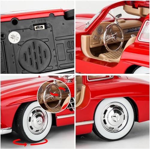 Image of Benz 300 SL Classic Car Model Zinc Alloy Pull Back Toy Car with Sound & Light, for Kids, Boys & Girls, Ages 3+ (Red)