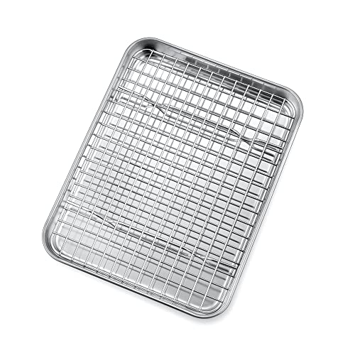 P&P CHEF 10.4 Inch Toaster Oven Pan with Rack Set, Stainless Steel Baking Pan Tray and Grid Cooling...