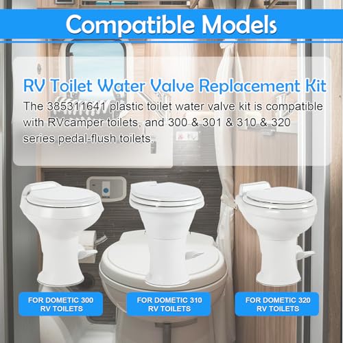 Image of kingsea 385311641 Water Valve Kit, Plastic RV Camper Toilet Valve Parts compatible with Sealand 300 /310 / 311 /320 / 321 Series RV Marine Toilet Flush Valves Replacement