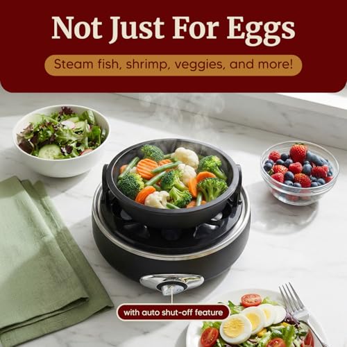 Elite Gourmet EGC007CHC# Rapid Egg Cooker, 7 Easy-To-Peel, Hard, Medium, Soft Boiled Eggs, Poacher, Omelet Maker, Auto Shut-Off, Alarm, 16-Recipe Booklet, Charcoal Grey - Image 5