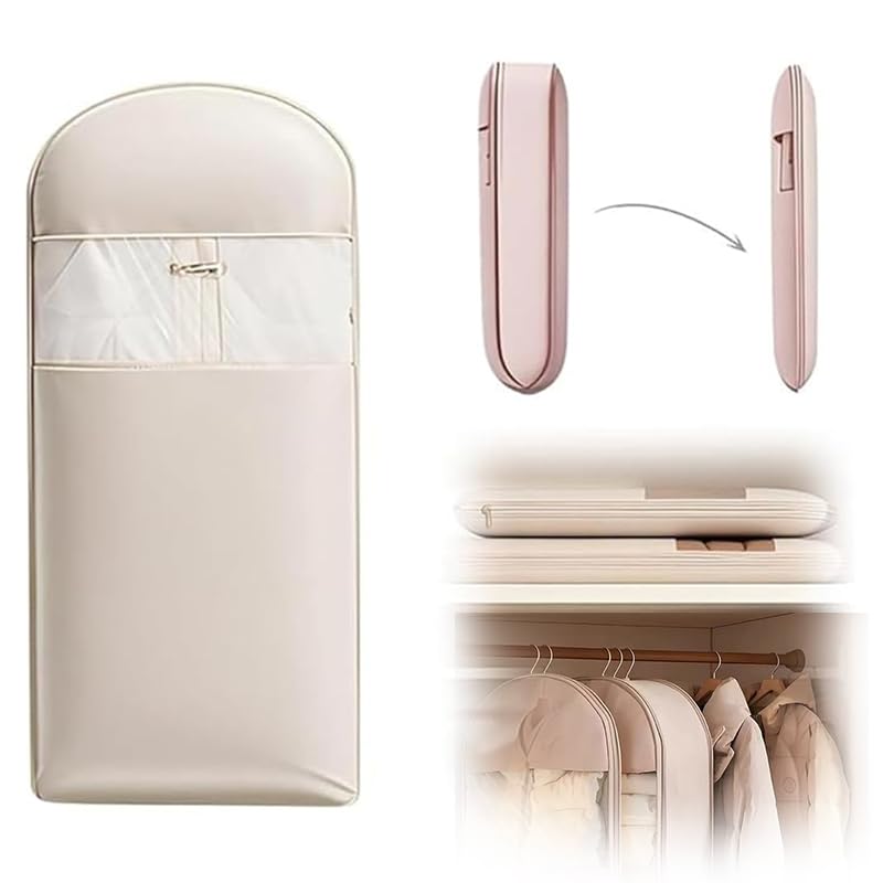 Space Saving Hanging Garment Bag with Self Compression Zipper, Space Saver Closet Organizers for Closet Storage—Compressible Dust Covers for Down Jackets,Shirts,and Sweaters. (Beige, M)