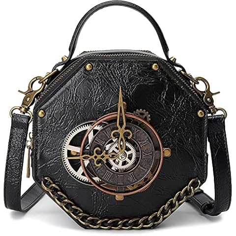 Fopytu Steampunk Leather Messenger Bag Gothic Clock Handbag Retro Handheld Crossbody Shoulder Bags Satchel for Women Girls Cover