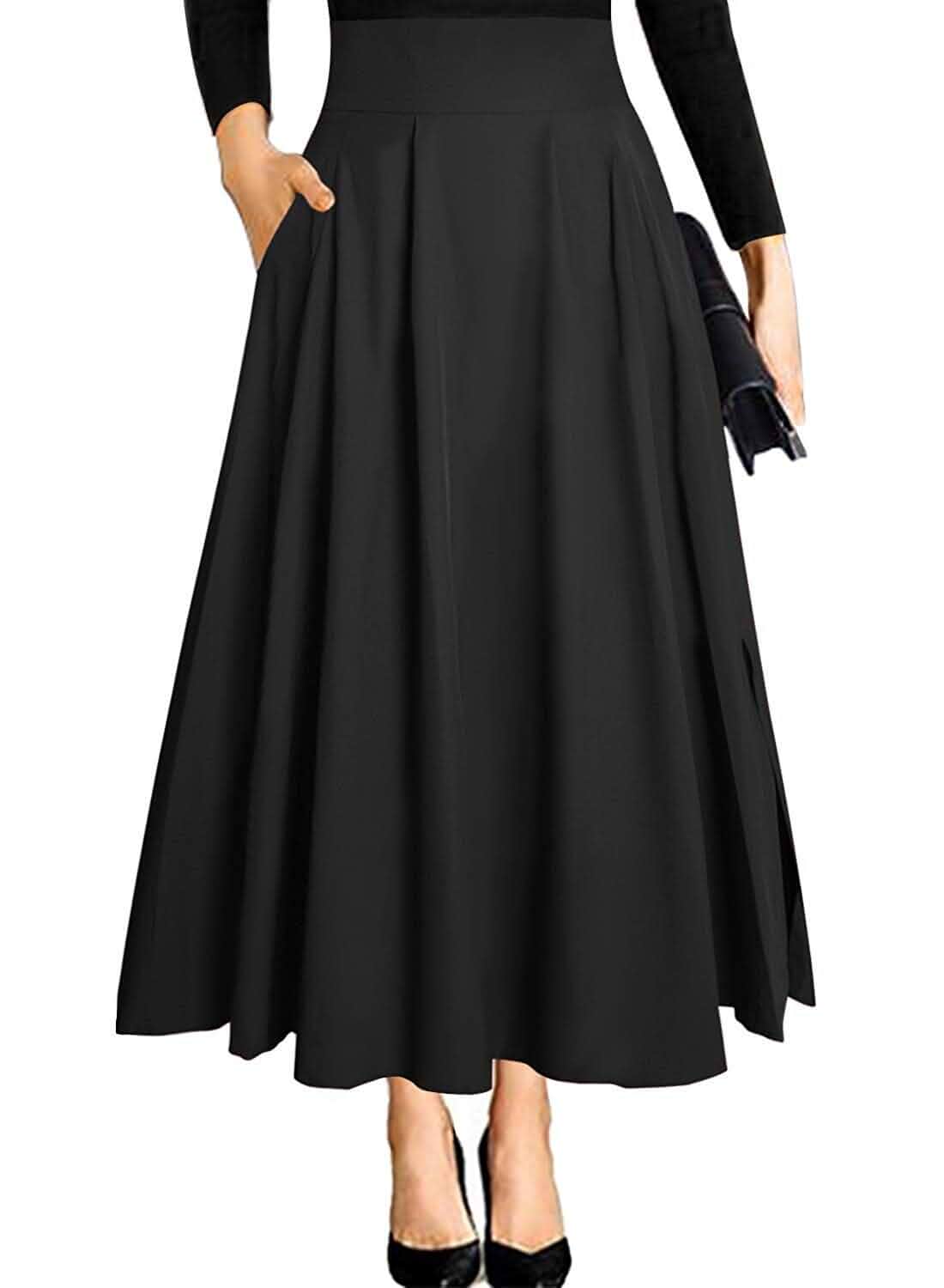 Women's Ankle Length High Waist A-line Flowy Long Maxi Skirt with Pockets