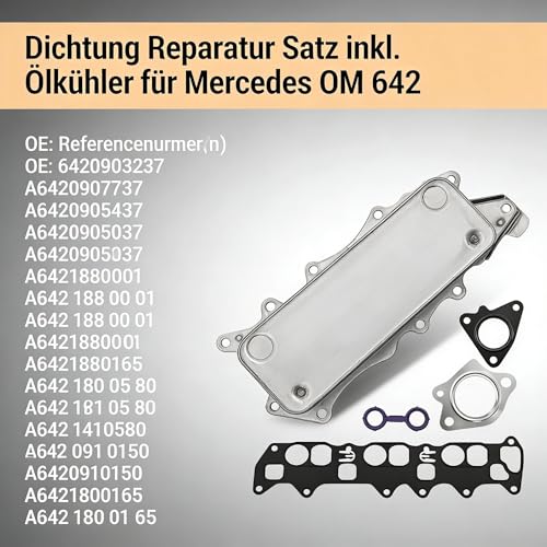 Dichtung Reparatur Satz inkl Ölkühler Kit für OM642 Passend für Mercedes W204 S204 W211 W164 GLC GLE 320 350 CDI 2005-2019 Dichtung Ansaugkrümmer 6420903237 A6420907737
