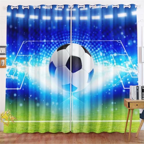 Fadaing Rideaux occultants pour garçons - Sport - Football - Rideaux opaques - Rideau occultant - Pour chambre à coucher - Chambre d'enfant (100 x 140 cm (l...