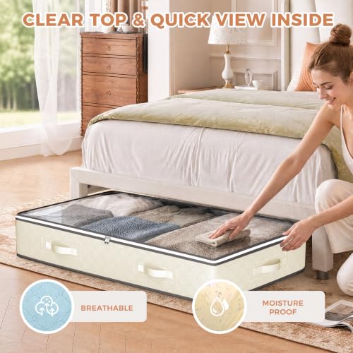 Image of Budding Joy 4 Pack Under Bed Storage Containers with Clear Lids, Beige