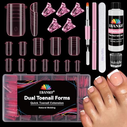 EBANKU 240PCS Moldes Uñas para Pedicura, Cuadrado Rosado Dual Nail Forms Reutilizables Moldes uñas Polygel Acrilicas Uñas Postizas con 75ml Slip Solution Uñas Clips, Cepillo, Lima de Uñas