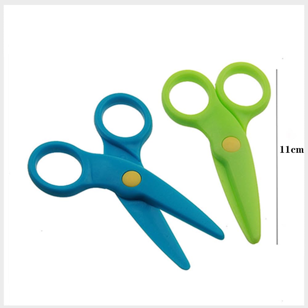 2 Pezzi Forbici di Sicurezza per Bambini, 11 cm in Plastica PP, Testa Tonda per Bambini dai 2 Anni in Su, Età Prescolare per Mestieri e Fai da Te