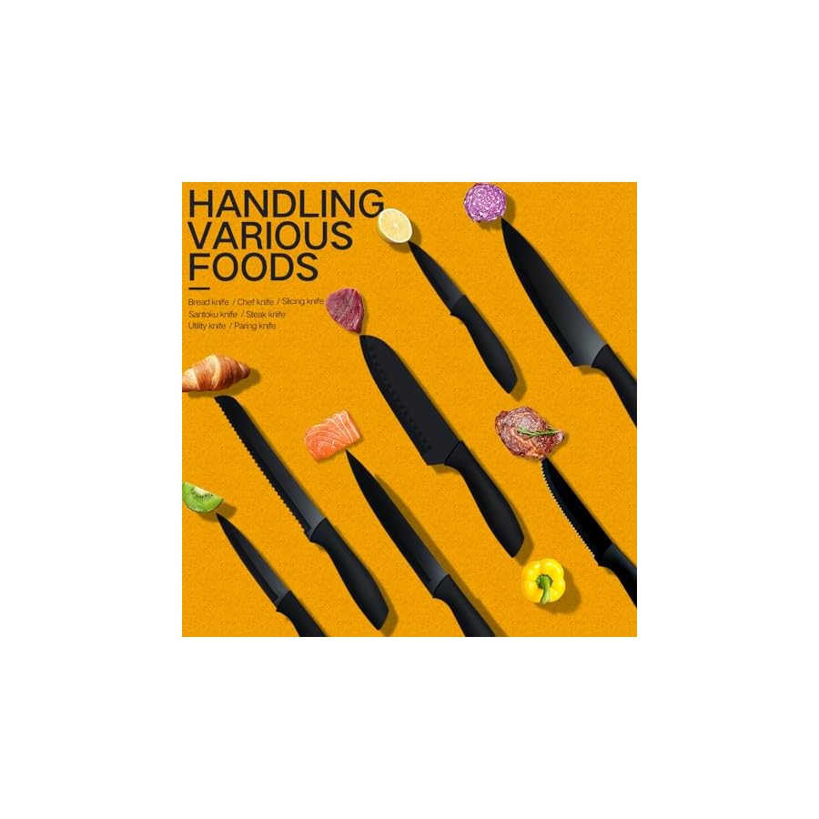 Knife-Sets-for-Kitchen-with-Block-Japanese-Stainless-Steel-Kitchen-Knife-Set-Sharp-Knife-Block-Set-with-Non-slip-Ergonomic-HandleChef-Knife-Set-Black COOSNUG Knife Sets for Kitchen with Block Japanese Stainless Steel Kitchen Knife Set, Sharp Knife Block Set with Non-slip Ergonomic Handle,Chef Knife Set (Black)