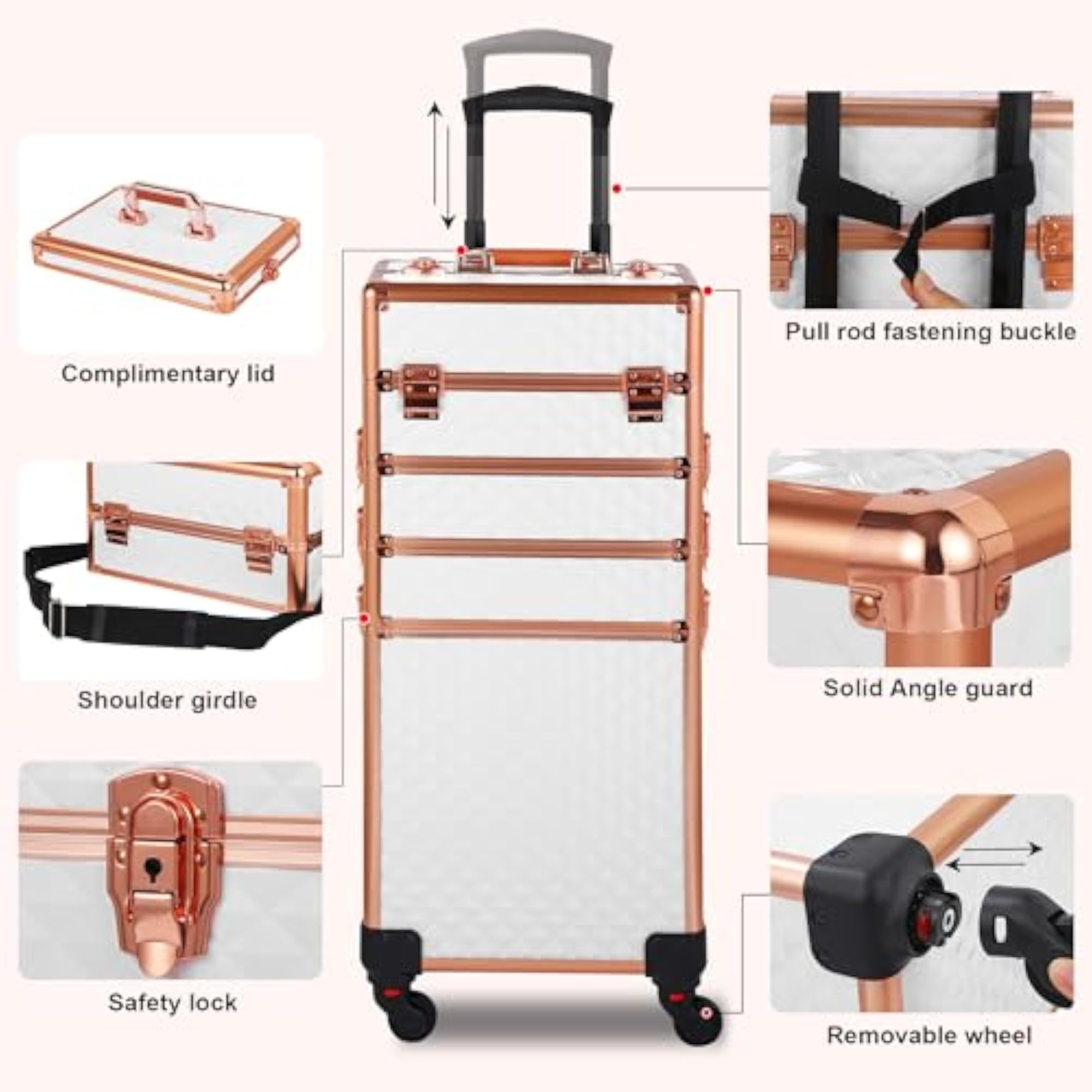 Rolling Makeup Case with Lid, 5 in 1 Cosmetology Organizer