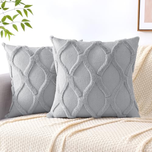 decorUhome Fall Faux Fur Grey Throw Pillow Covers 20x20 Set of 2