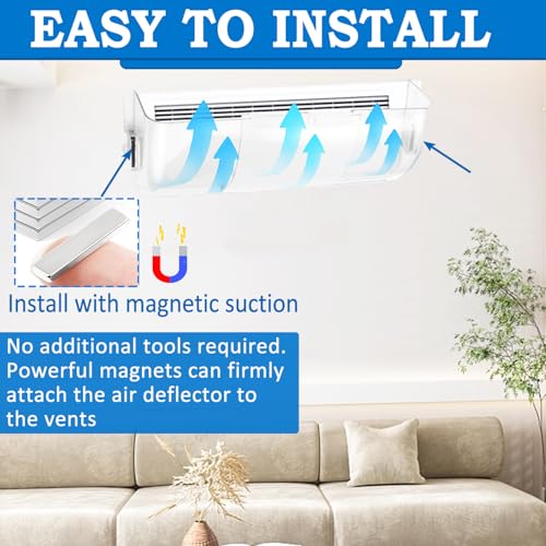 Binazon Heating & Air Vent Deflector for Vents, Sidewall, Ceiling, Floor Registers - Adjust Between 9”-14”, Magnetic Vent Covers for Air Conditioning, Heat, AC, Floor, Under Furniture (3 Pack Clear)