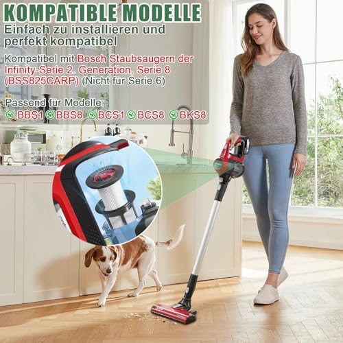 2 Pack HEPA Filter für Bosch Unlimited Gen2 Serie 8 Staubsauger mit 2 Reinigungsbürste, Ersatzfilter kompatibel für Bosch 12036642, 12023349, 12023350, BBS und BCS Serie