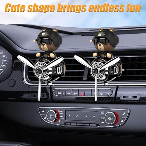 Image of 2Pcs Car Air Fresheners, Cute Bear Pilot Automotive Air Outlet Creative Car Perfume Diffuser, Automotive Accessories Air Vent Decoration with 8 Fragrant Tablets (Black 1+Black 1)