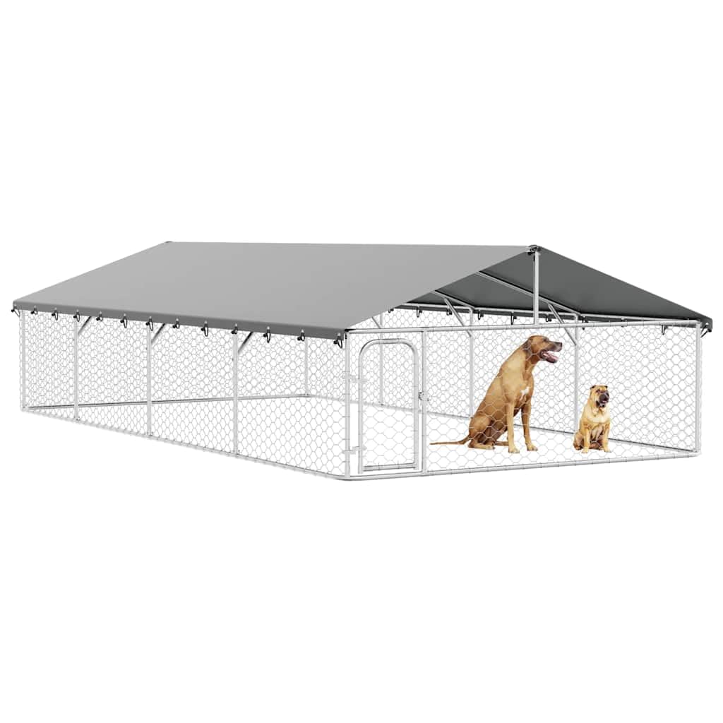 Perrera para perros al aire libre con techo de acero galvanizado 600 x 300 x 150 cm, con cierre, resistente a la intemperie, protección segura y parque infantil para cachorros y perros en el