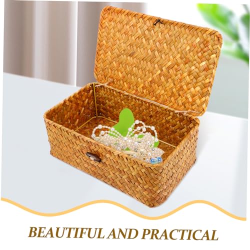 Cesta tejida con tapa para salón y cocina organizador decorativo 6