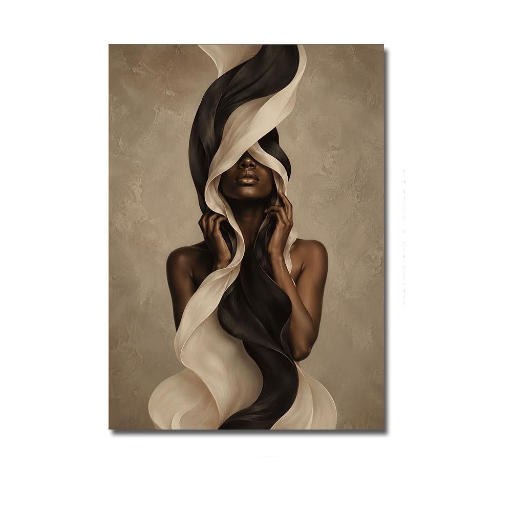 SPXLUCAU Boho Abstract Black Woman Luxury Trendy Canvas Poster African Girl Fashion Wall Art Print Funky Painting for Hallway(20x30cm/No frame)
