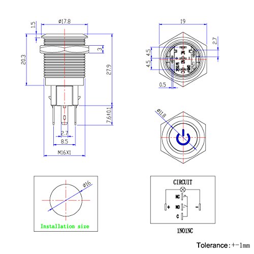 Ulincos U16F5SB Latching Push Button Switch U16F5 1No1Nc Spdt On/Off Silver Stainless Steel Shell thumb #7