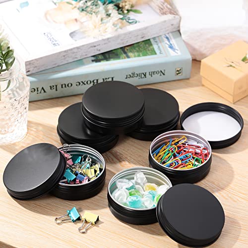 Therwen 96 Pcs Aluminum Tin Jars Containers Metal Leak Proof Cosmetic Tin Jars Containers Round Screw Lids Lip Balm Can Empty Refillable Cosmetic DIY Storage (2oz,Black) by Therwen - Image 5