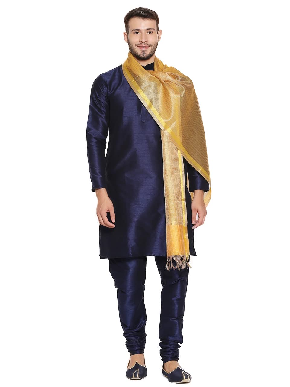 Men's Two Toned Mustard Silk Dupatta. - Free Size-image-1