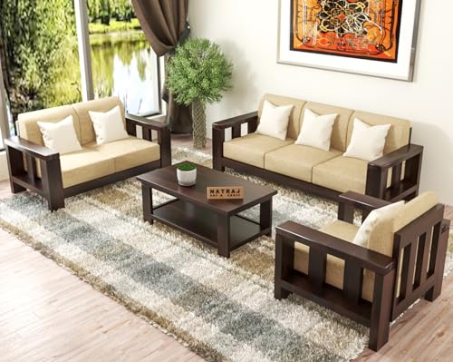 NATRAJ ART & CRAFT Sheesham Wood 8 Seater Sofa Set for Living Room Wooden Sofa Set |with 40 Density Cushion | for Living Room Furniture (3+3+2, Walnut Finish)