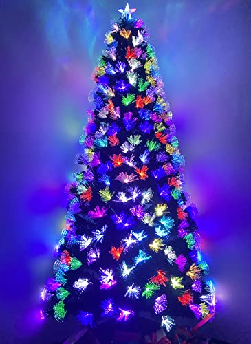 Asinse 5ft Fiber Optic Artificial Christmas Tree, LED Pre-Lit Xmas Tree with Topper and Multicolor Flower Lights, Auto Light Modes【Non-Adjustable】(5FT/150CM, Type 2)